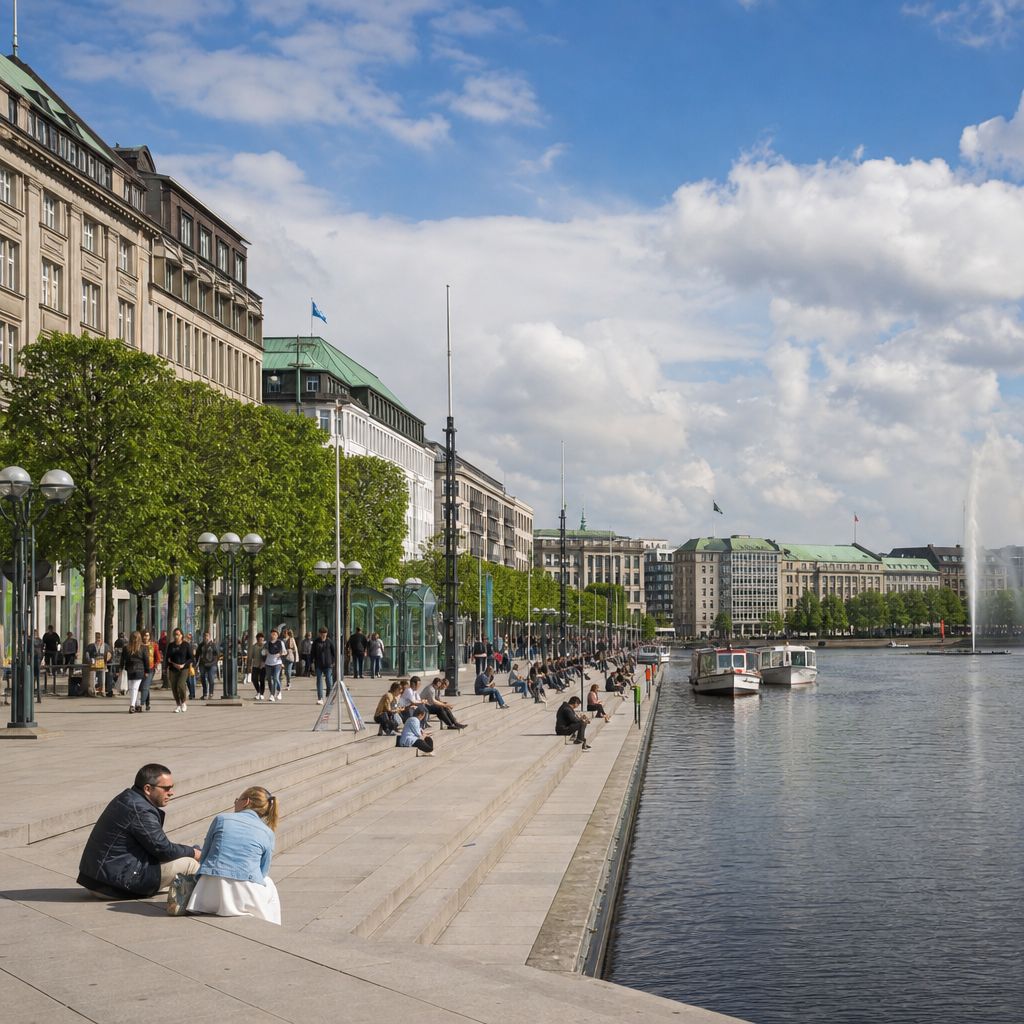 Jungfernstieg,Hamburg,Germany Image demonstrating Jungfernstieg,Hamburg,Germany in the Transport, Logistics, Mobility context